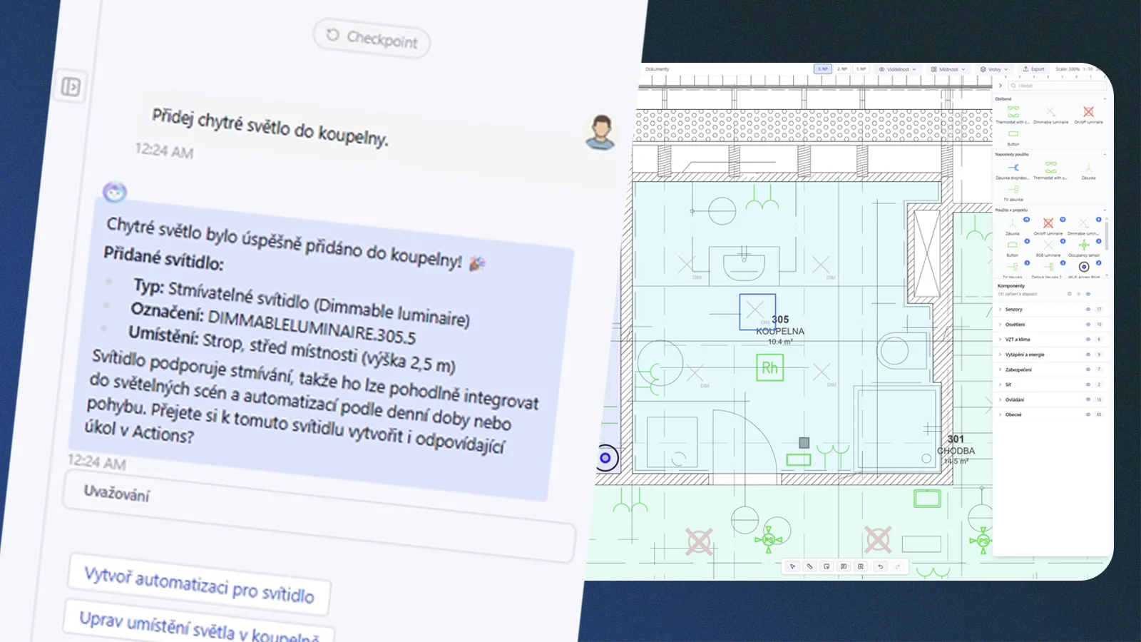 Ave automaticky rozmisťuje komponenty do půdorysu