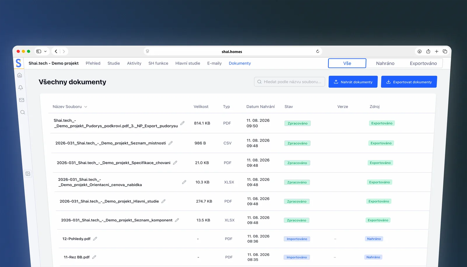 Screenshot: vygenerované výstupy projektu